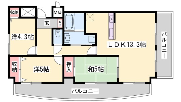 手柄駅 徒歩5分 9階の物件間取画像